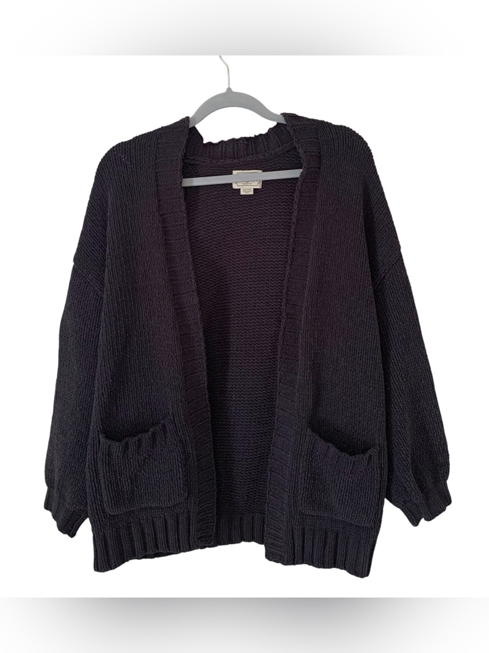American Eagle Charcoal Gray Chenille Open Front Cardigan Sweater Pocket XS TP